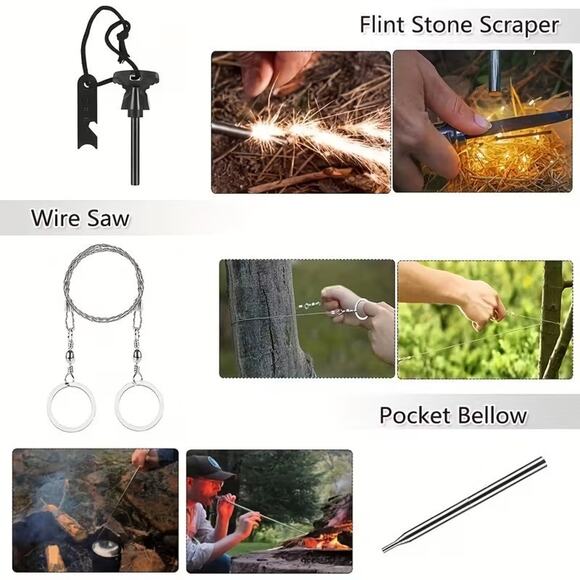 16 in 1 Outdoor Survival Tactical Kit with Multifunction Keychain Light - US - Picture 3 of 9